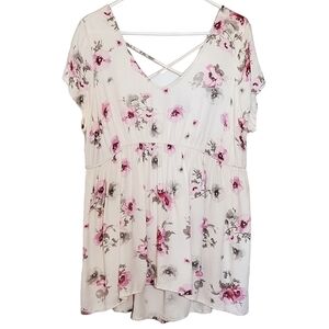1486 * Torrid Floral Criss Cross Back Top White Pink Size Torrid 0 or 12/L